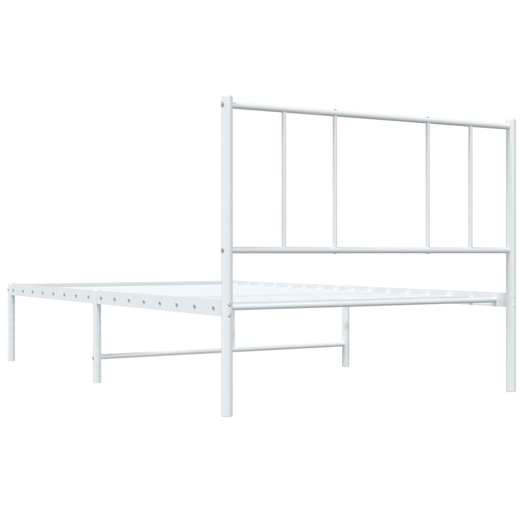 White Metal Bed Frame with Headboard 100x190cm - No Mattress