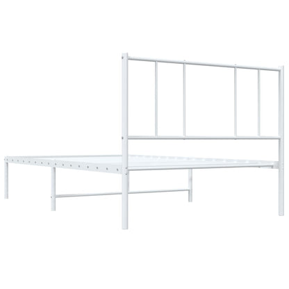 White Metal Bed Frame with Headboard 100x190cm - No Mattress