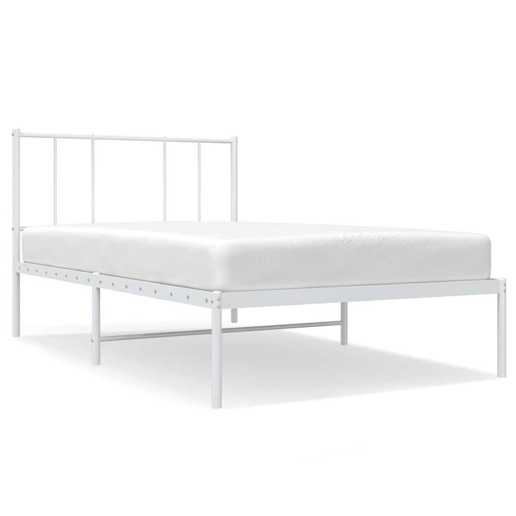 White Metal Bed Frame with Headboard 100x200cm - No Mattress