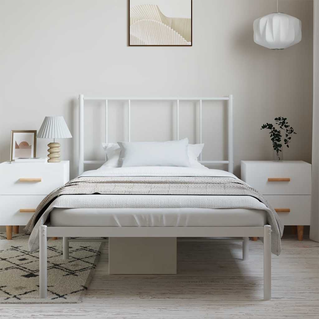 White Metal Bed Frame with Headboard 100x200cm - No Mattress