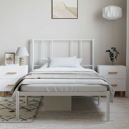 White Metal Bed Frame with Headboard 100x200cm - No Mattress