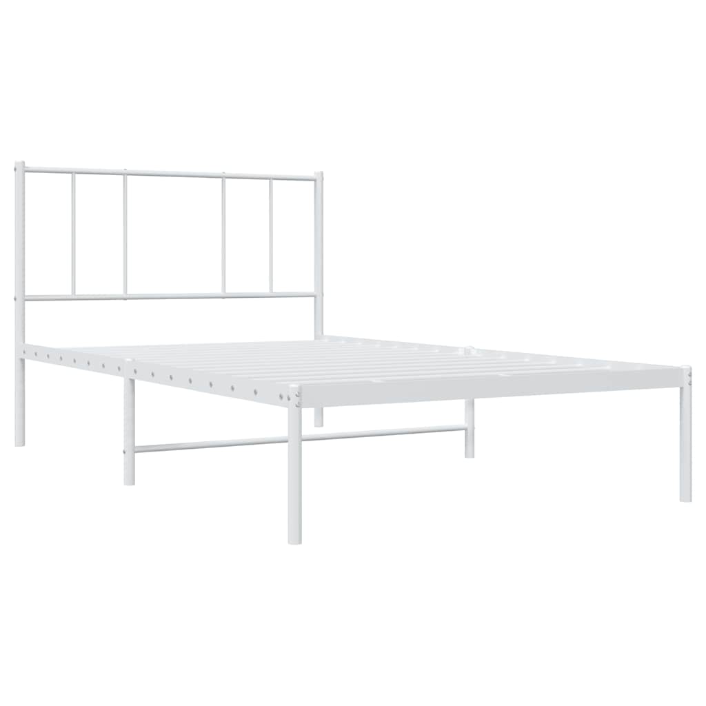 White Metal Bed Frame with Headboard 100x200cm - No Mattress