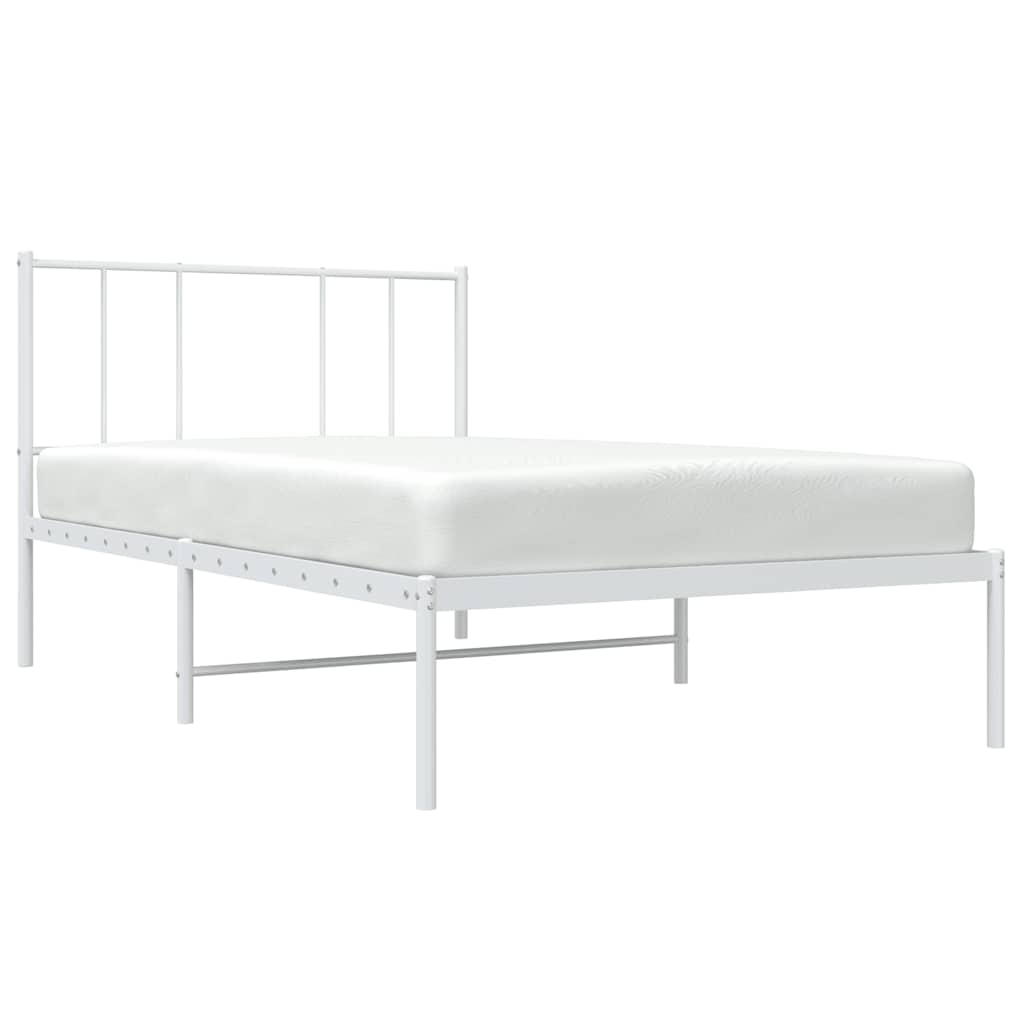 White Metal Bed Frame with Headboard 100x200cm - No Mattress