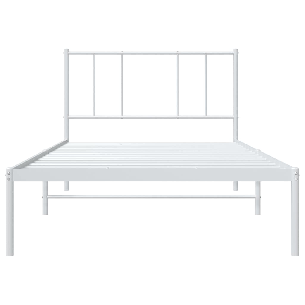 White Metal Bed Frame with Headboard 100x200cm - No Mattress