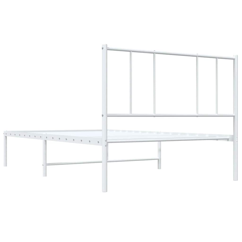White Metal Bed Frame with Headboard 100x200cm - No Mattress