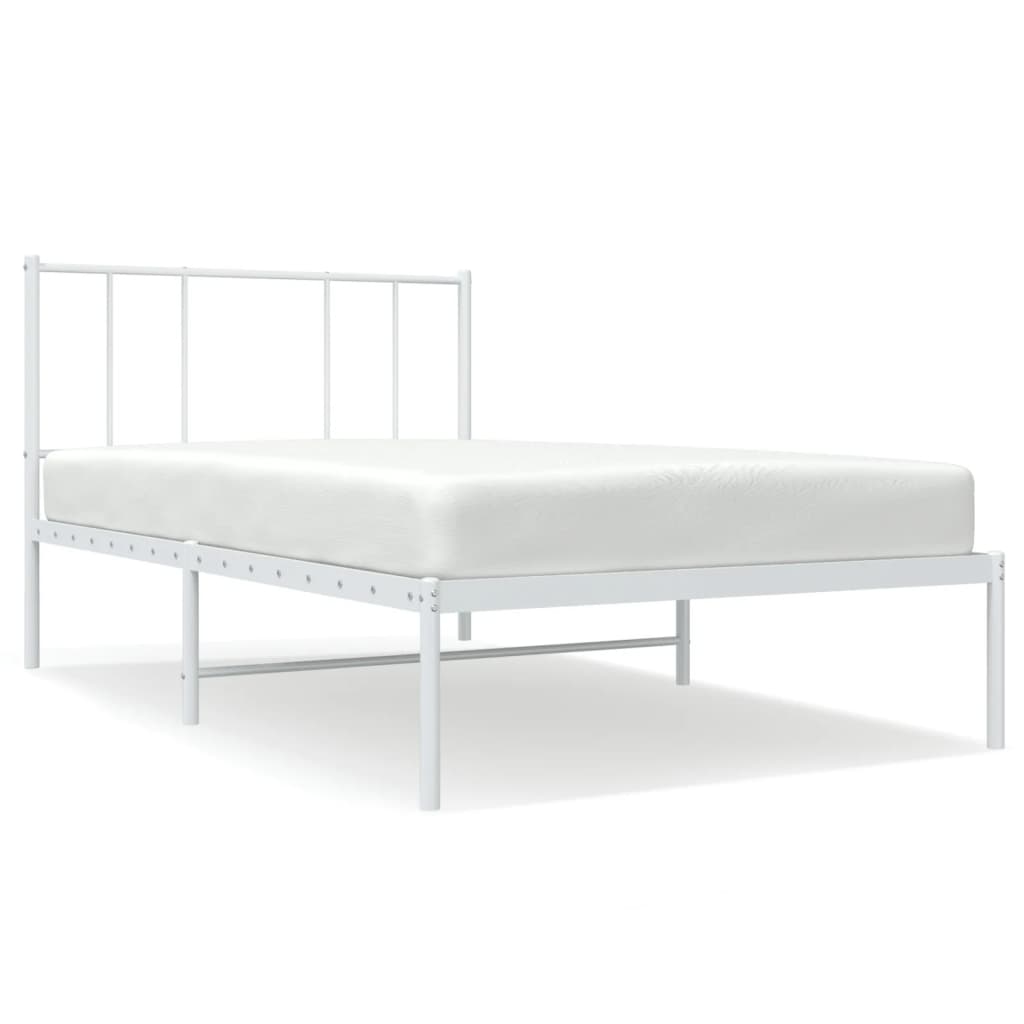White Metal Bed Frame with Headboard, 107x203cm, No Mattress Included
