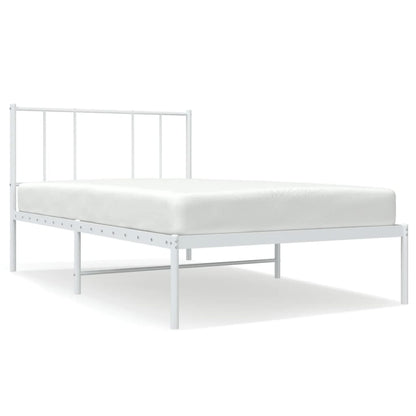 White Metal Bed Frame with Headboard, 107x203cm, No Mattress Included