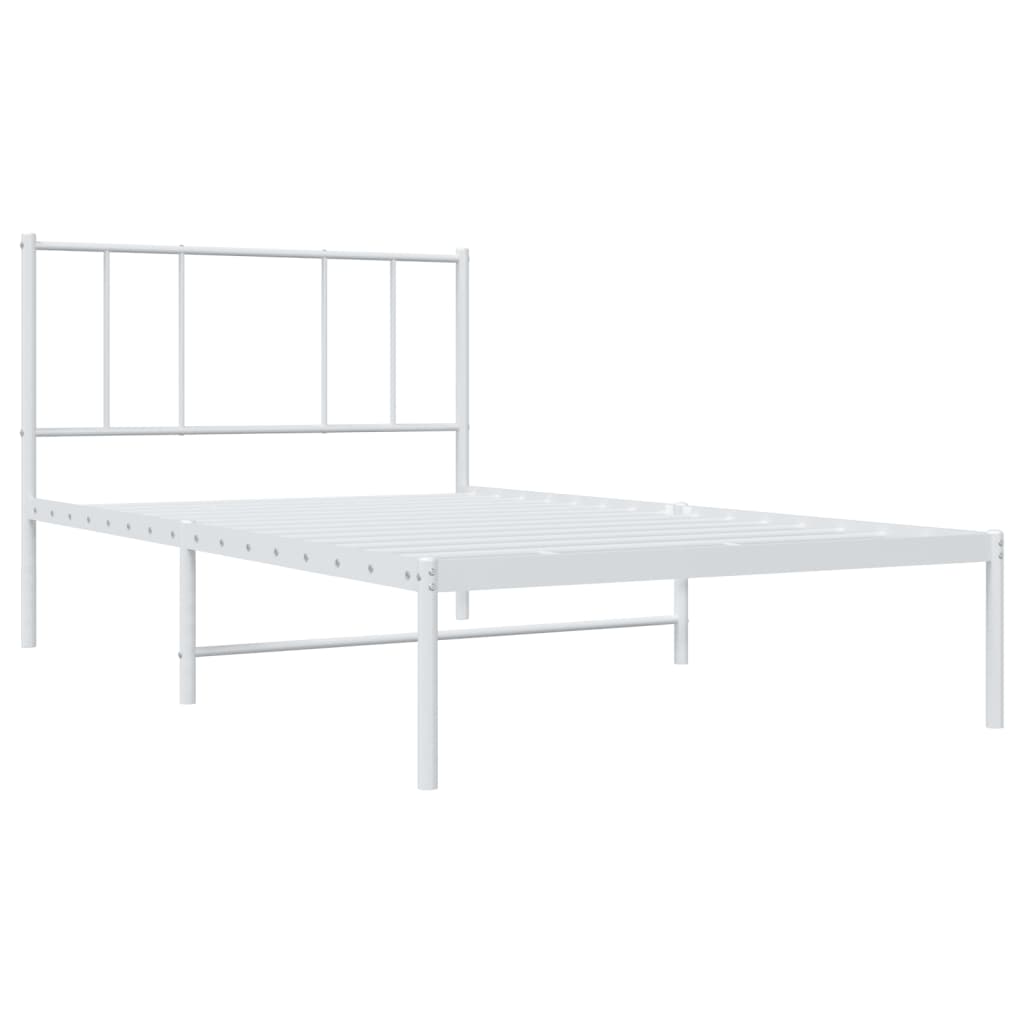 White Metal Bed Frame with Headboard, 107x203cm, No Mattress Included