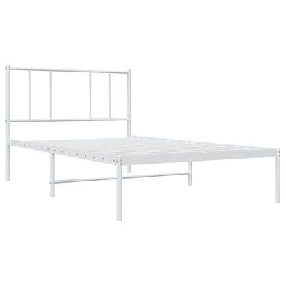 White Metal Bed Frame with Headboard, 107x203cm, No Mattress Included