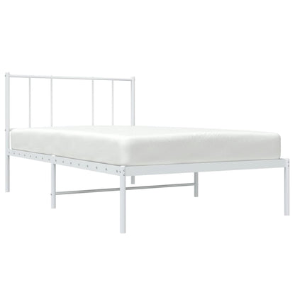 White Metal Bed Frame with Headboard, 107x203cm, No Mattress Included