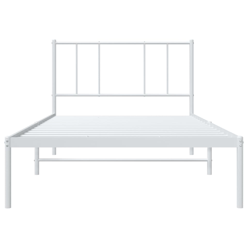 White Metal Bed Frame with Headboard, 107x203cm, No Mattress Included