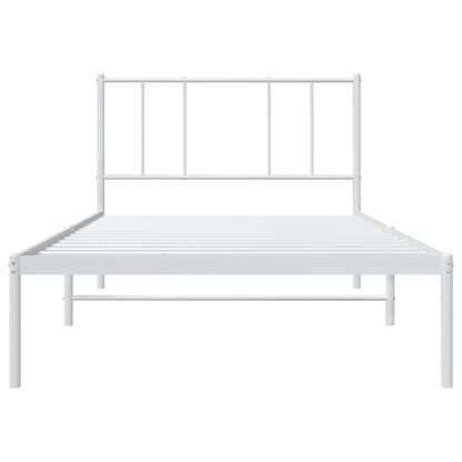 White Metal Bed Frame with Headboard, 107x203cm, No Mattress Included