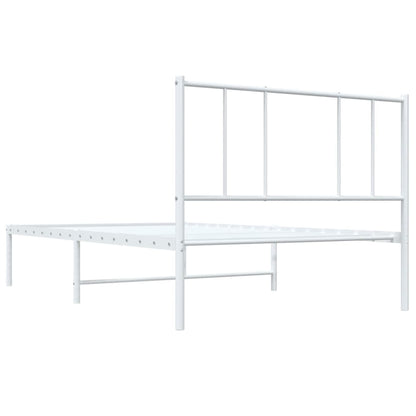 White Metal Bed Frame with Headboard, 107x203cm, No Mattress Included