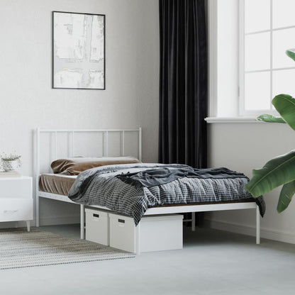 White Metal Bed Frame with Headboard, 107x203cm, No Mattress Included