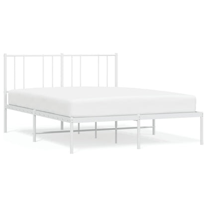 White Metal Bed Frame with Headboard - 120x190cm, No Mattress