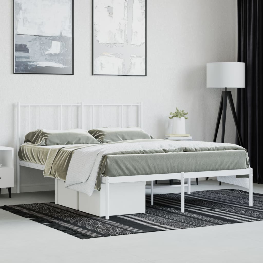White Metal Bed Frame with Headboard - 120x190cm, No Mattress