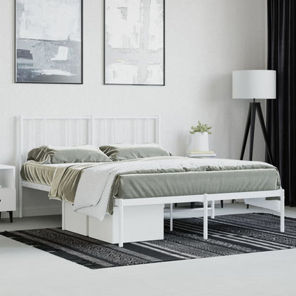 White Metal Bed Frame with Headboard - 120x190cm, No Mattress