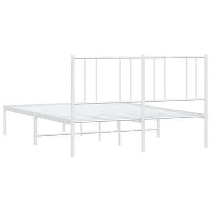 White Metal Bed Frame with Headboard - 120x190cm, No Mattress