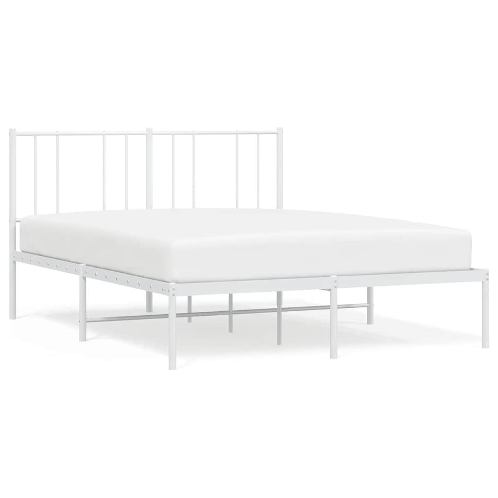 White Metal Bed Frame with Headboard, 135x190cm, No Mattress