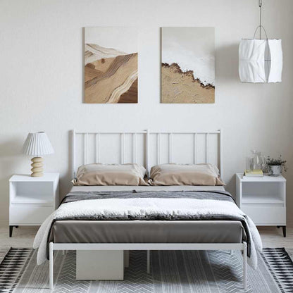 White Metal Bed Frame with Headboard, 135x190cm, No Mattress