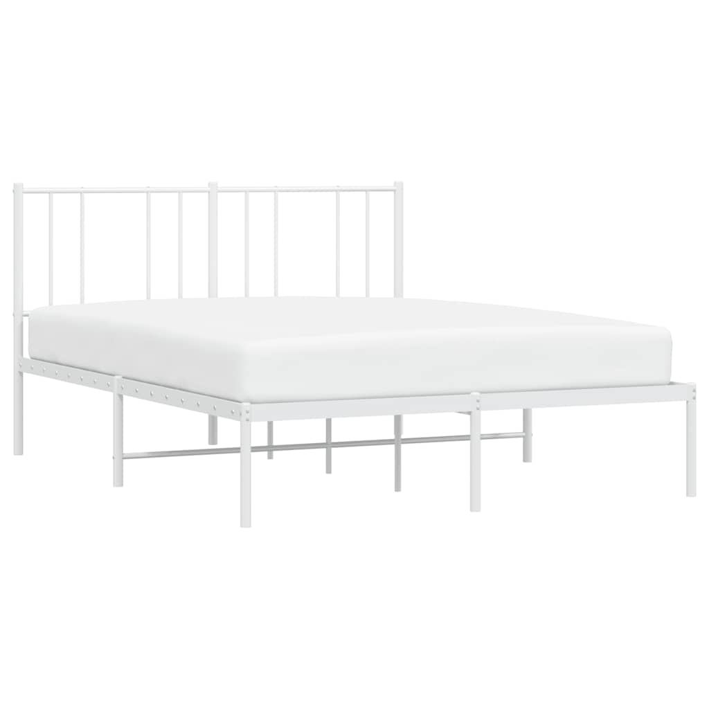White Metal Bed Frame with Headboard, 135x190cm, No Mattress