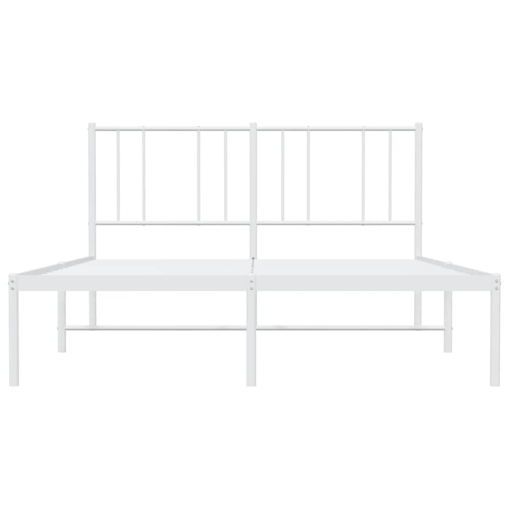 White Metal Bed Frame with Headboard, 135x190cm, No Mattress