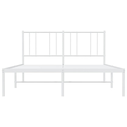 White Metal Bed Frame with Headboard, 135x190cm, No Mattress