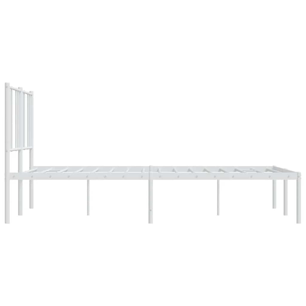 White Metal Bed Frame with Headboard, 135x190cm, No Mattress