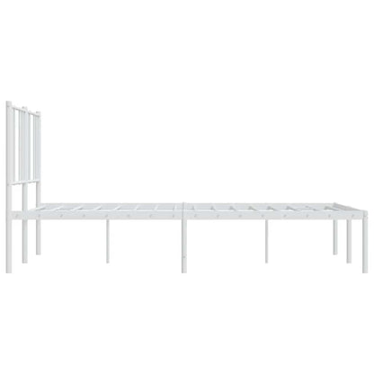 White Metal Bed Frame with Headboard, 135x190cm, No Mattress