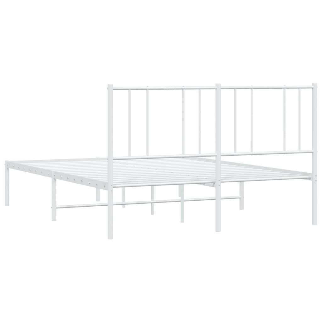 White Metal Bed Frame with Headboard, 135x190cm, No Mattress