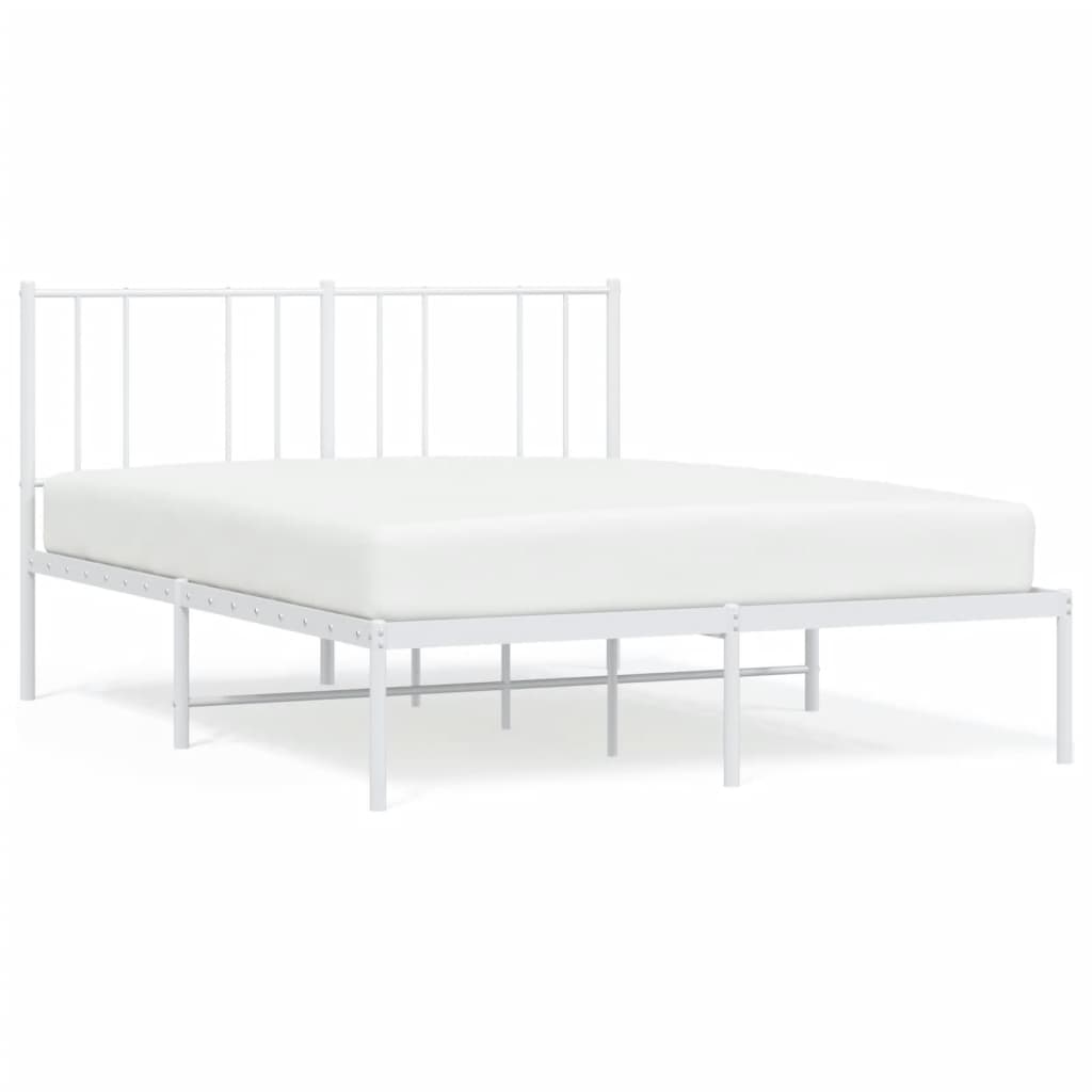 Sleek White Metal Bed Frame with Headboard - 140x190 cm