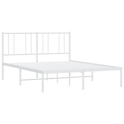 Sleek White Metal Bed Frame with Headboard - 140x190 cm