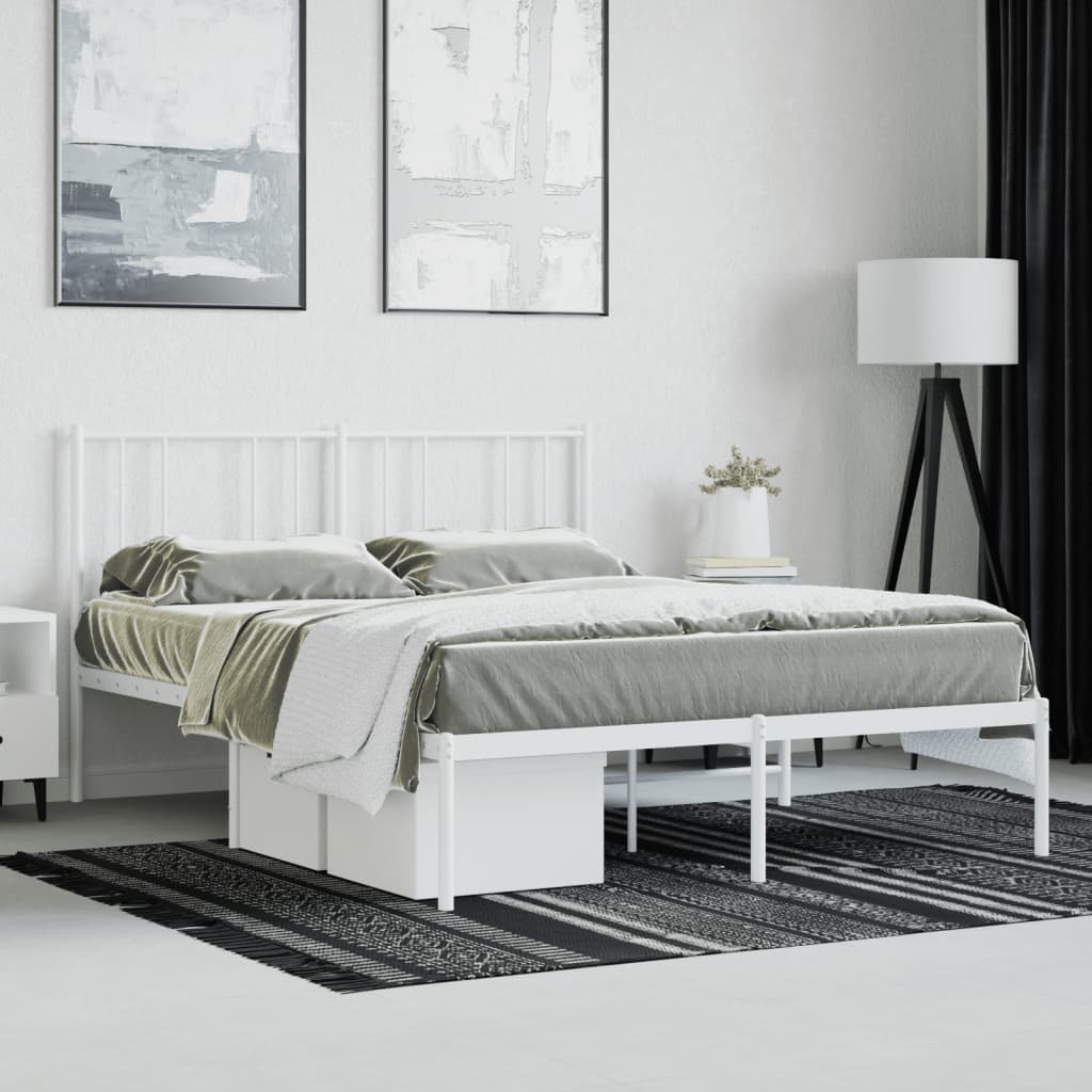 Sleek White Metal Bed Frame with Headboard - 140x190 cm