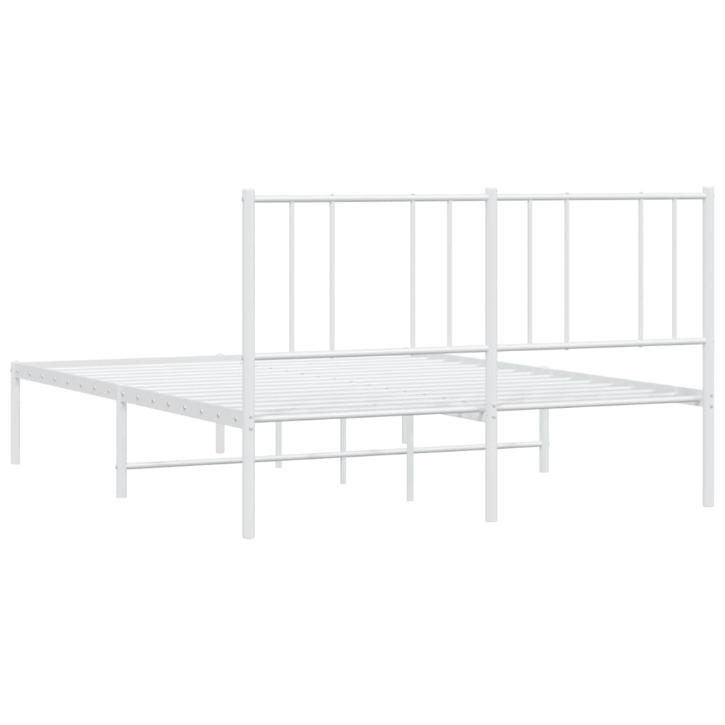 Sleek White Metal Bed Frame with Headboard - 140x190 cm