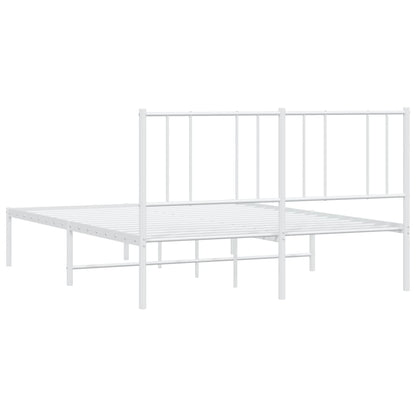 Sleek White Metal Bed Frame with Headboard - 140x190 cm