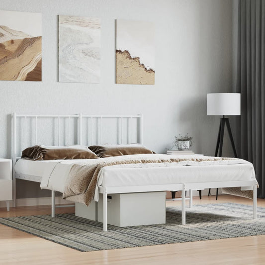 Sleek White Metal Bed Frame with Headboard - 140x190 cm