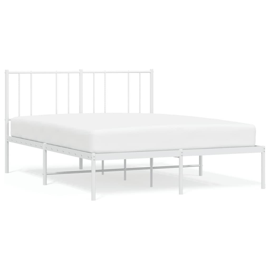 White Metal Bed Frame with Headboard, 140x200cm, No Mattress