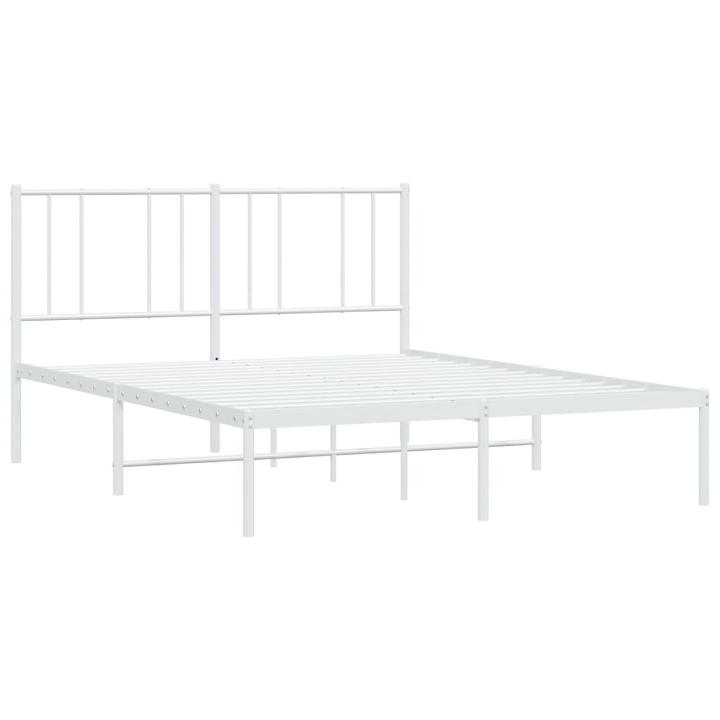White Metal Bed Frame with Headboard, 140x200cm, No Mattress