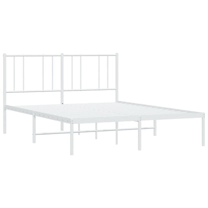 White Metal Bed Frame with Headboard, 140x200cm, No Mattress