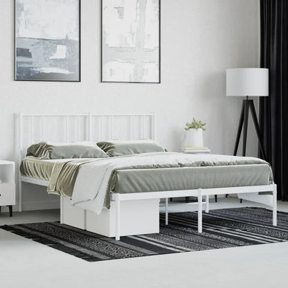 White Metal Bed Frame with Headboard, 140x200cm, No Mattress