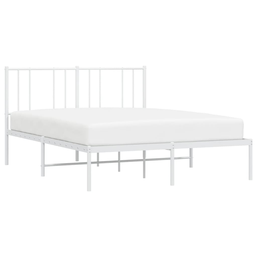 White Metal Bed Frame with Headboard, 140x200cm, No Mattress