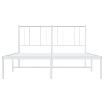 White Metal Bed Frame with Headboard, 140x200cm, No Mattress