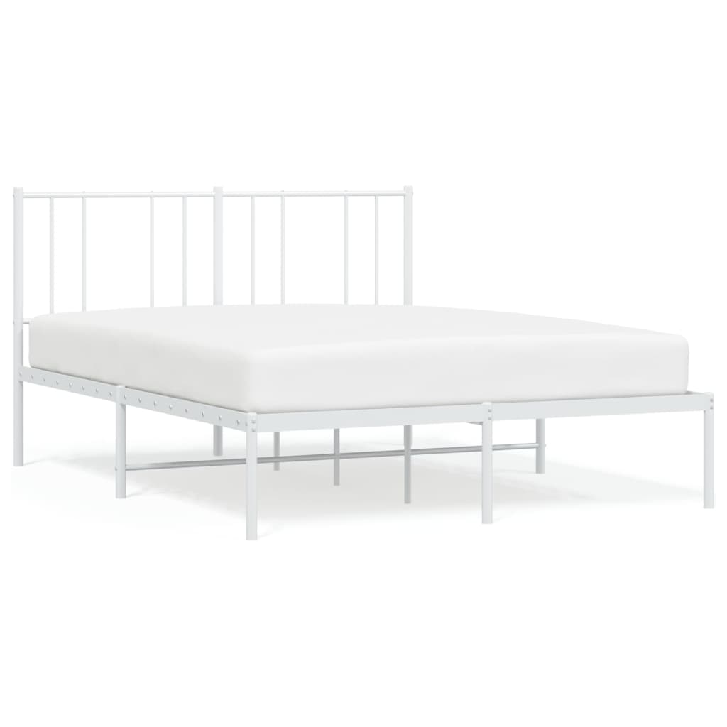 White Metal Bed Frame with Headboard, 160x200cm - No Mattress Included