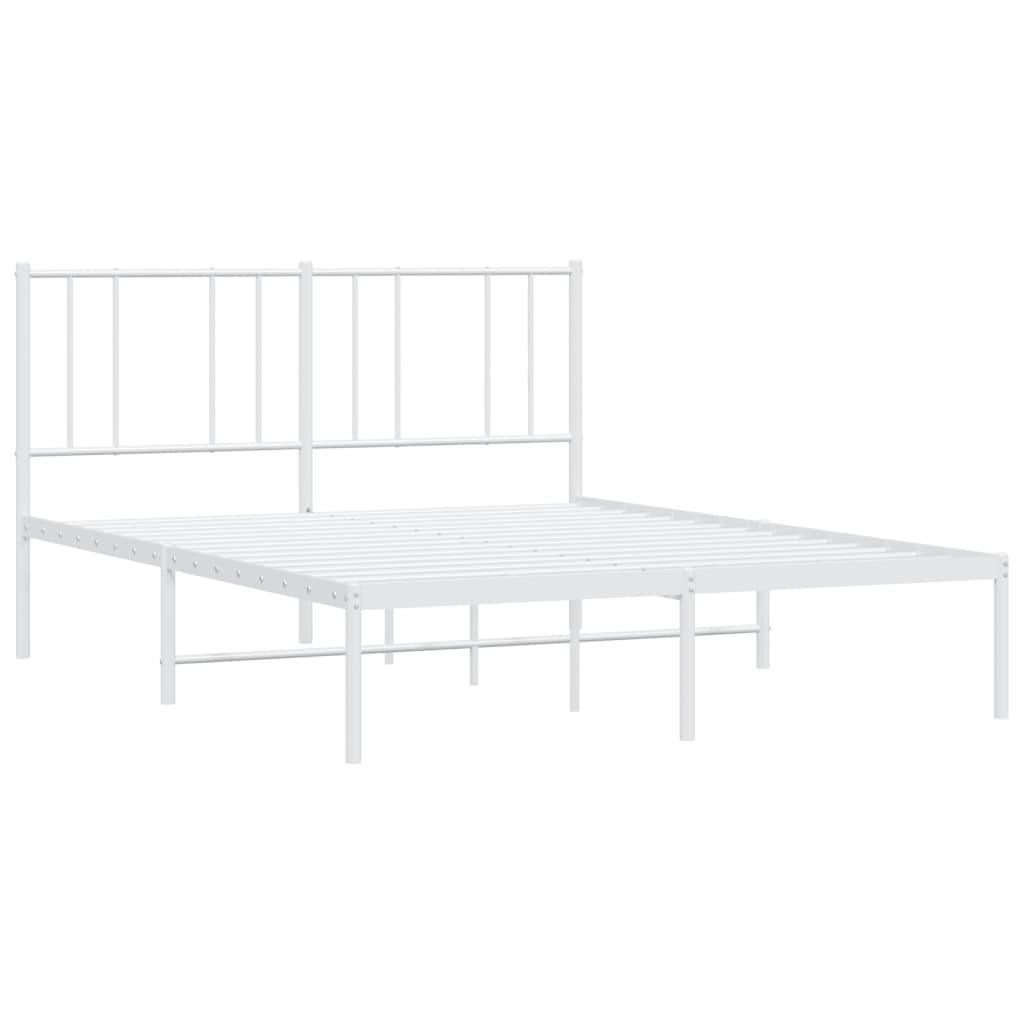 White Metal Bed Frame with Headboard, 160x200cm - No Mattress Included