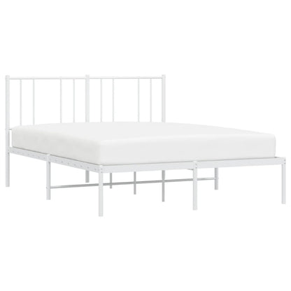 White Metal Bed Frame with Headboard, 160x200cm - No Mattress Included