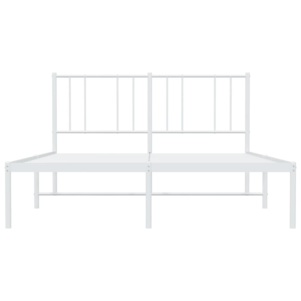 White Metal Bed Frame with Headboard, 160x200cm - No Mattress Included