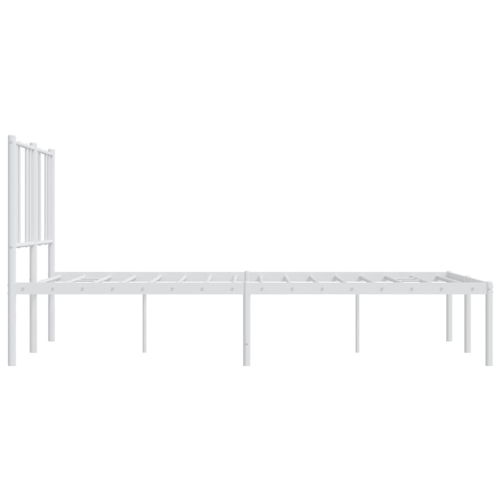 White Metal Bed Frame with Headboard, 160x200cm - No Mattress Included