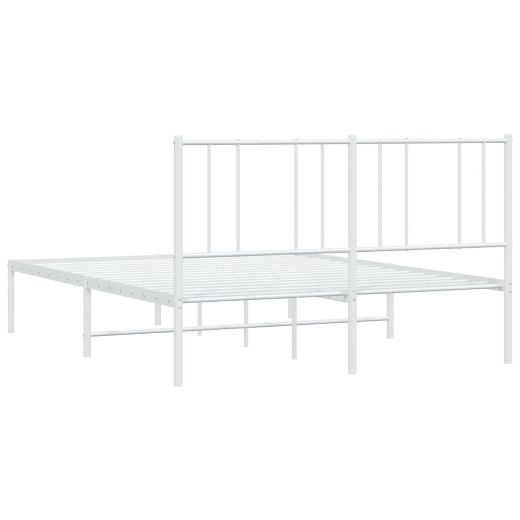 White Metal Bed Frame with Headboard, 160x200cm - No Mattress Included