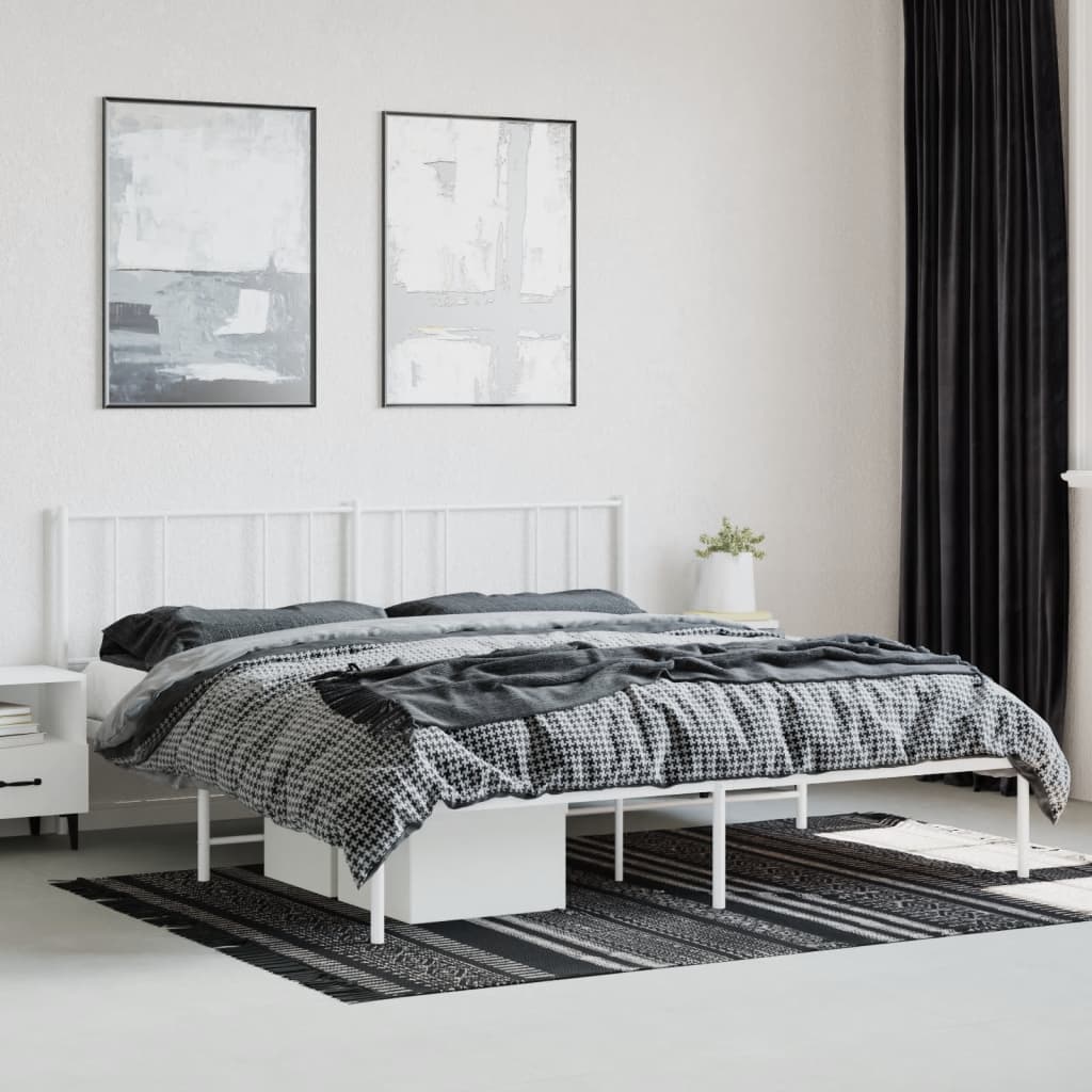 White Metal Bed Frame With Headboard 180x200cm - No Mattress