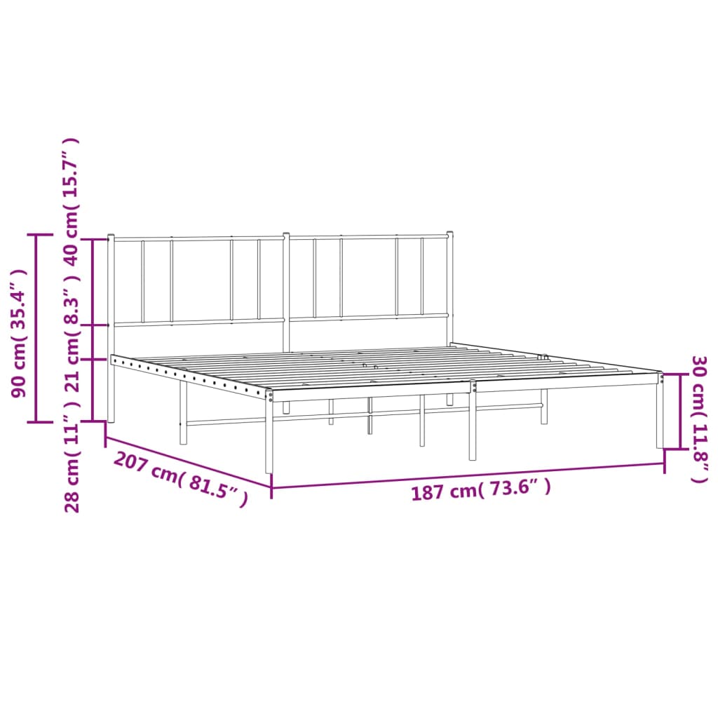 White Metal Bed Frame With Headboard 180x200cm - No Mattress